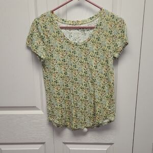Loft Vintage Soft Floral Scoop Neck Short Sleeve Top - Yellow. XS